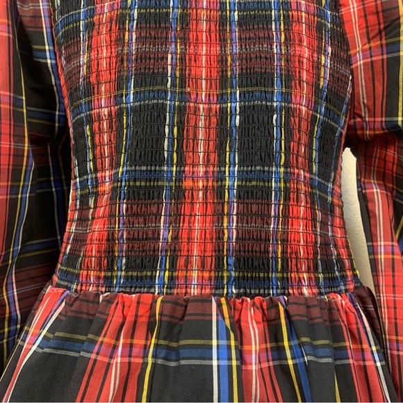 Draper James RSVP Smocked Plaid Check Puff Sleeve Tiered Midi Dress - Picture 14 of 14